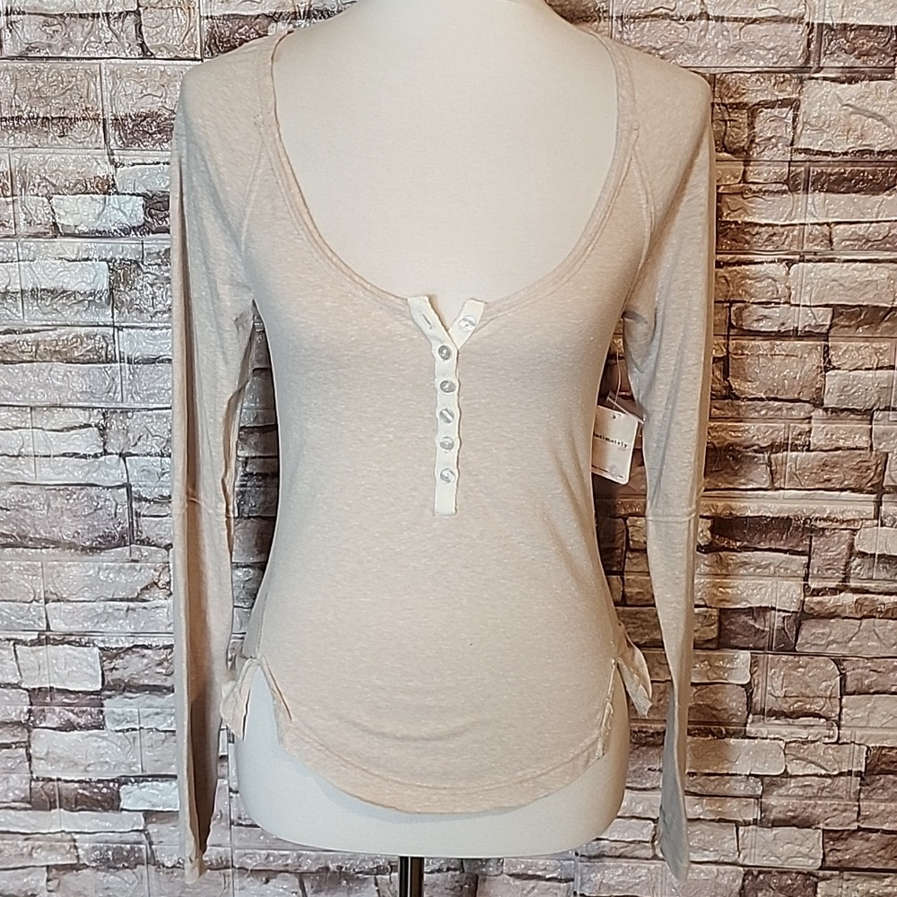 Free People Intimately Cream / Tan Long Sleeve Top Brand New